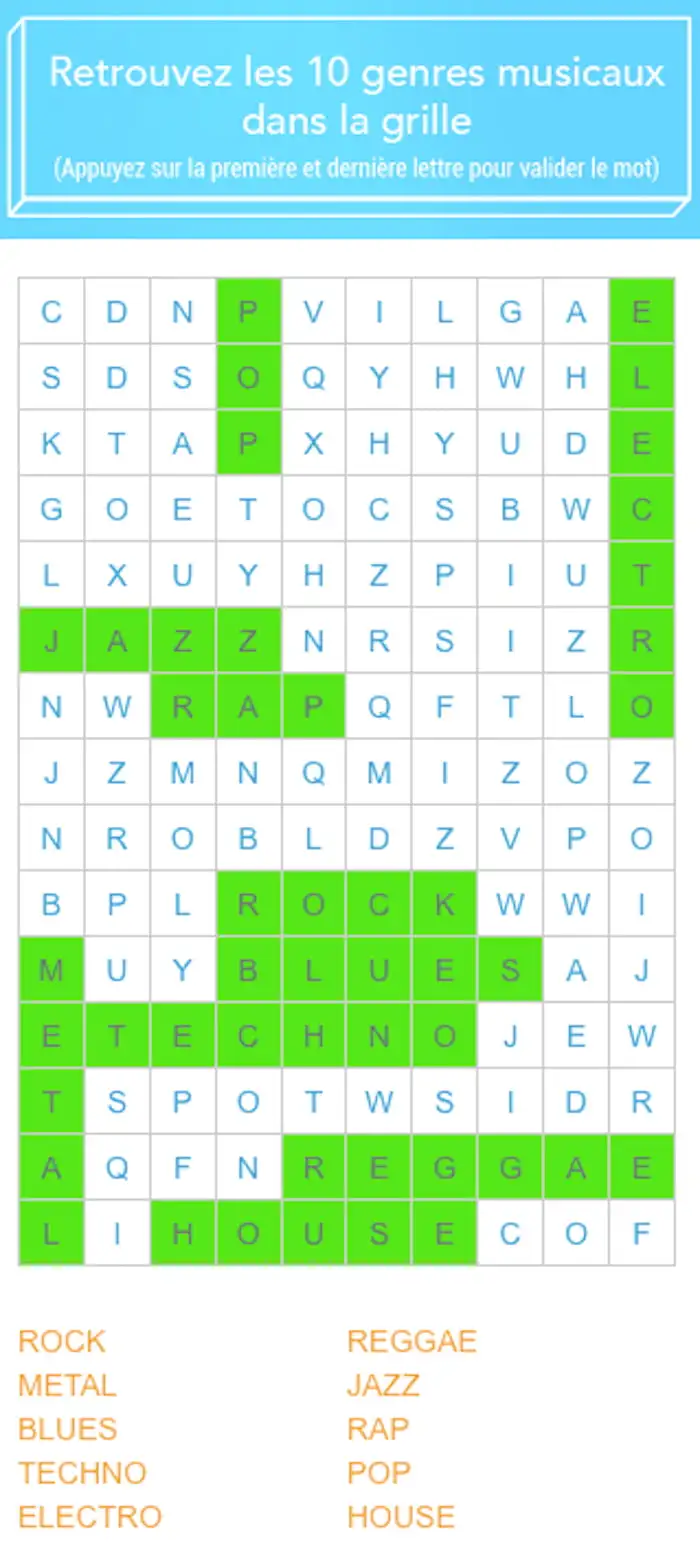 Juego de sopa de letras para móvil