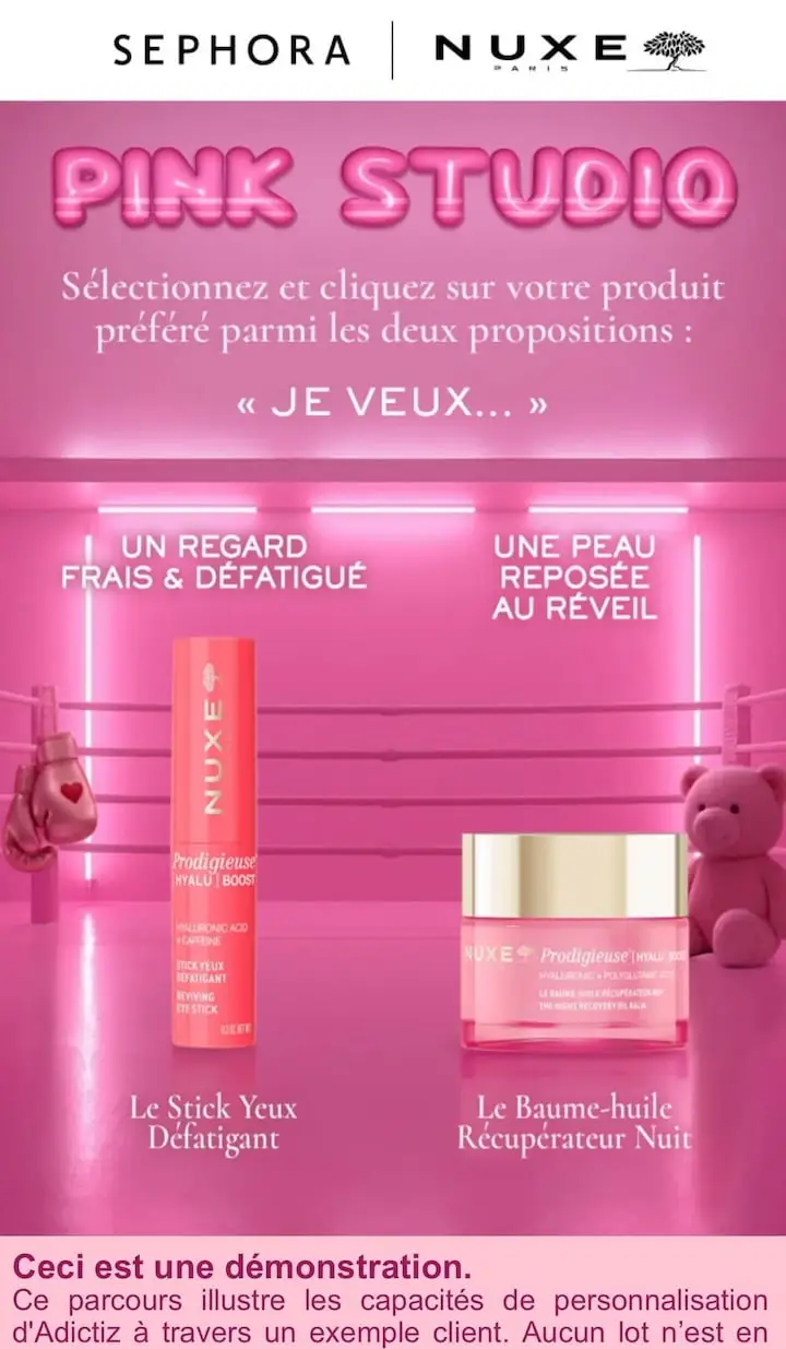 Jeu Sephora Nuxe vue mobile